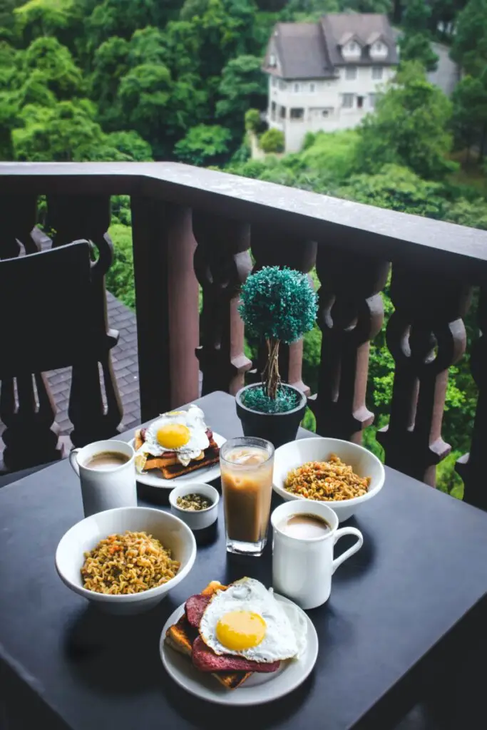 dark balcony with breakfast set