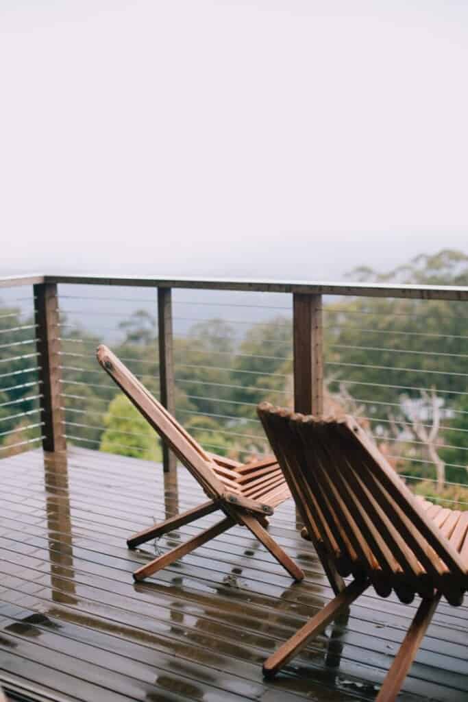 wet wooden balcony